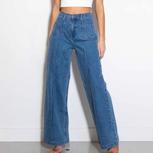 Vibrant Denim - Vibrant M.i.U Blue Square Pocket Wide Leg Jeans